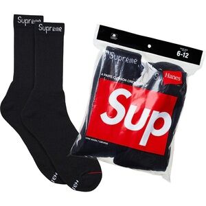 Supreme X Hanes Crew Socks (4 Pack)- Black